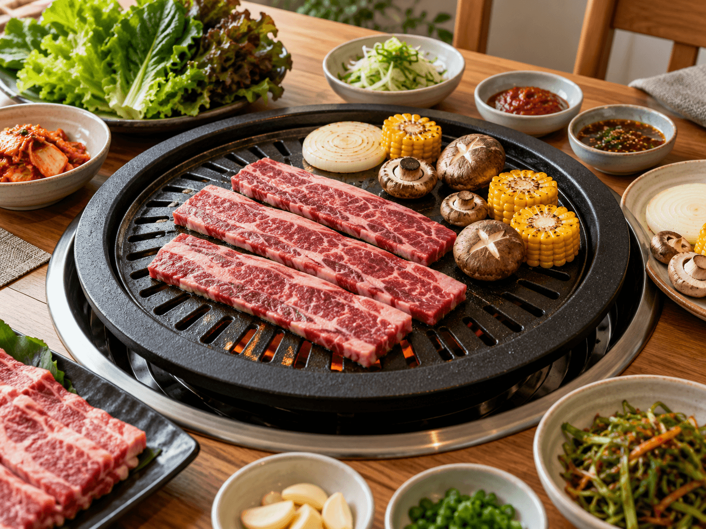 Persiapan beef slice segar untuk tabletop BBQ